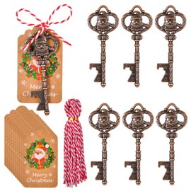 CAREOR 6PCS Christmas Santa's Magic Key Set - Ornaments Decorations for Christmas Tree Fireplace Home Decor, Santa Claus Bottle Opener Christmas Pendant Christmas Keychain