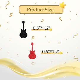 100pcs Guitar Confetti, Black&Gold Glitter Guitar Table Confetti for Baby Shower, Musical Instrument Paper Scatters, Rock N' Roll Birthday/Music Themed Party Table Decoration - Red&Gold&Black