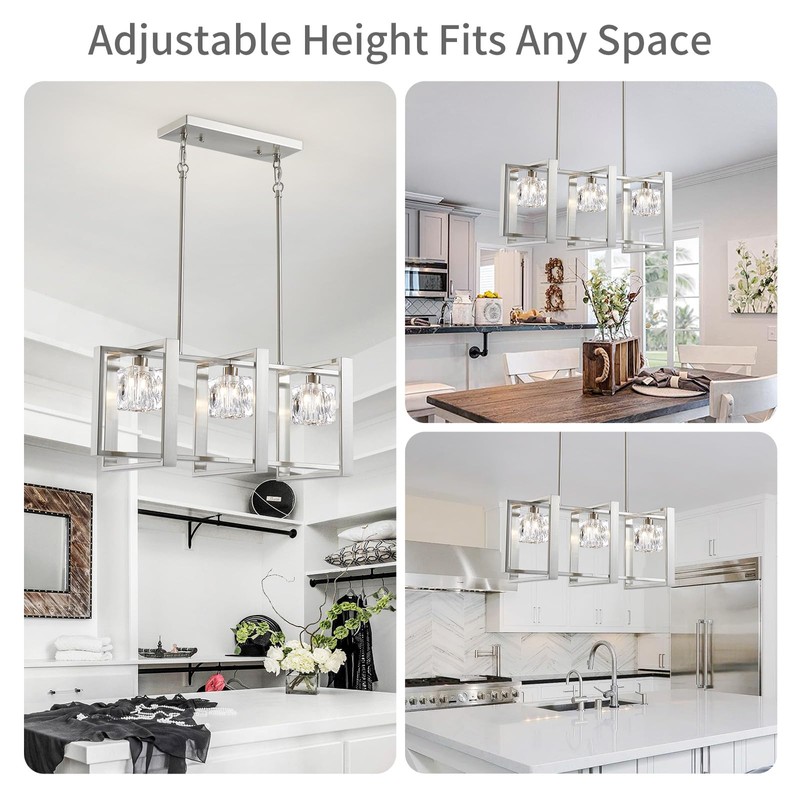 WUZUPS 3-Light Chandelier Glass Cube Shade Pendant Light Modern Lighting
