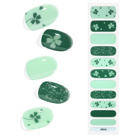 KING HORSE Semi Cured Gel Nail Strips St. Patrick's Day Extra Long Gel Nail Stickers Salon-Quality Long Lasting Nail Wraps for Women (Lucky Clover JP016)