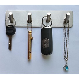 FULLINY Key Hooks for Wall Apartment Decor Adhesive Key Rack for Wall with 4 Key Hooks, Key Holder for Wall Decor, Stainless Steel Heavy Duty Adhesive Hooks for Hanging,Sliver