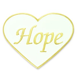 PinMart Hope White and Gold Heart Enamel Lapel Pin