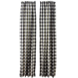 Park Designs Black Cream Buffalo Check Lined Curtains 84 Inch Length, Pair of Two Long Room Darkening Thick Cotton Drapes, 2 Set Neutral Country Window Panels for Farmhouse Living Room Decor