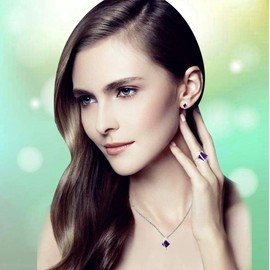 Uloveido Charm Rainbow Created Topaz Mystical Large Square Crystal Necklace Matching Stud Earrings Rings White Gold Plated Wedding Jewellery Set (Multicolor, Red, Green, Blue, Purple) T295, Brass