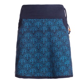 Vishes Alternative Bekleidung - Damen Mini-Rock Baumwolle Blumen-Muster extra breiter Bund mit Kordel-Zug und Taschen schwarz-türkis 40