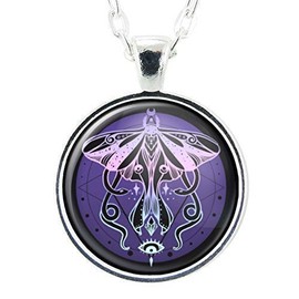 Luna Moth Witch Pendant Necklace, Purple Wiccan Jewelry