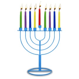 Ner Mitzvah Menorah - Se adapta a todas las velas de Janucá estándar, elegante marco de alambre azul, menorá de Janucá moderno, 19,7 cm de alto, de Ner Mitzvah