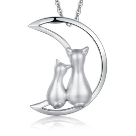 Miaofu Cat Necklace, St Christopher Necklace 925 Sterling Silver, 18K White Gold Plated Sterling Silver Cat Pendant for Women, Fashion St Christopher Jewellery, Great Gifts for Men Women, Sterling