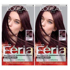 L'Oreal Paris Feria Multi-Faceted Shimmering Permanent Hair Color, Chocolate Cherry, Hair Dye Kit, Pack of 2