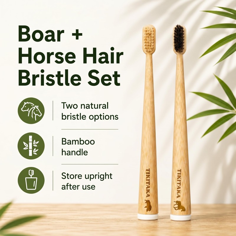 TIKITAKA FTG Natural Bristle Bamboo Toothbrush Sampler, 2 Pack -