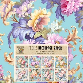 Decoupage Paper Pack (24 sheets 6"x6") Pastel Elegance: Soft and Delicate Rococo Floral Patterns in Gentle Springtime Hues for Elegant Projects # Vintage Styled Paper for Craft and Scrapbooking