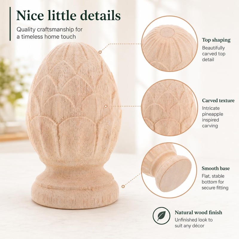Warmhm Wood Pineapple Finial: Newel Post Cap for Staircase Bannisters