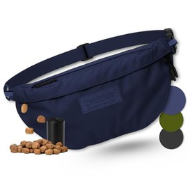 PiuPet® treat bag for dogs I Stylish & waterproof dog bag with 3 zip compartments I 2-in-1 fanny pack dog training & shoulder bag I With removable inner pocket (Blue)