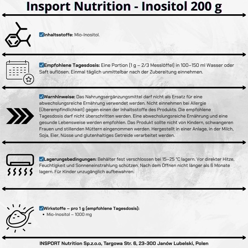 Inozytol Pulver – 200g mio-Inositol (Vitamin B8) – Stimmung, Konzentration,