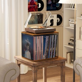 1 Cube Record Holder Vinyl Record Storage Furniture - DIY Stackable 50-70 Records Visualize Vinyl Album Storage Box Cube - Natural Wooden Vinyl Record Crate Organizer for Retro Vinyl Record Player