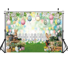 Easter Backdrop for Photography 7x5FT Spring Bunny Grass and Flower Colorful Egg Bokeh Background Easter Newborn Portrait Party Decorations Studio Props