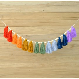 DCJHFJ Boho Tassel Garland Wall Hanging with Wood Beads Colorful Tassel for Kids Room Bedroom Classroom Nursery Dorm Decorations