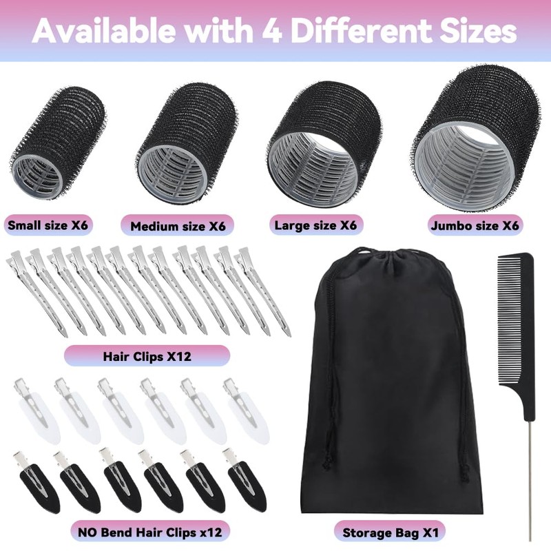 JOISHOP 50pcs Hair Rollers with Clips, Jumbo Large Medium Small
