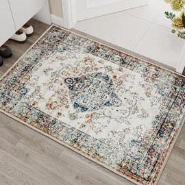 Smarcute Rug 61x91cm Door Mat Distressed Vintage Cezanne Terracotta Small Floor Mat Washable Non-Slip Carpet for Entryway Bathroom Doormat Bedroom with Low Pile for Farmhouse Decor - Heirloom Floral
