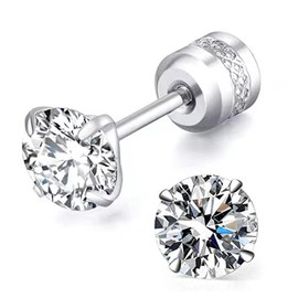 [YEENKE] 5mm Stud Earrings for Women 1Pair,Unisex Silver Stud Earrings Set for Helix Cartilage Tragus Earlobe Piercing,Tiny CZ Screw on Cubic Zirconia Back Jewelry for Men Girls (Silver)
