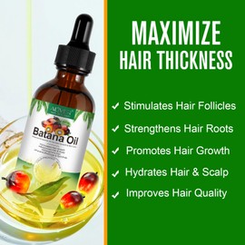 Batana Oil for Hair Growth & Skin Care, Stimulates Hair Growth, Moisturizes Hair & Scalp, Strengthens Hair and Prevents Breakage & Split Ends, 100% Natural and Cold-Pressed, 2.02oz
