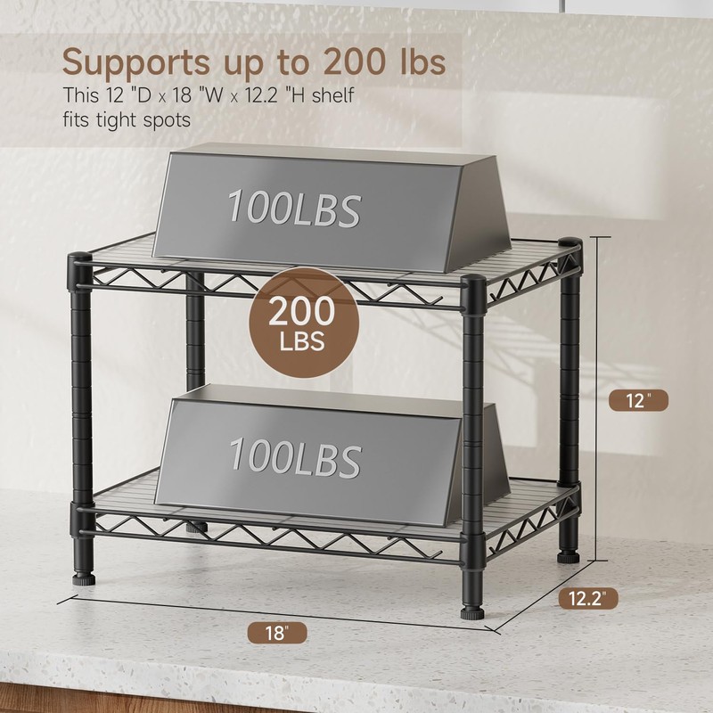 Golpart Small 2 Tier Shelves Storage Wire Shelving Unit Metal
