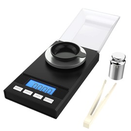 Eacam Digital Milligram Pocket Scale Mini Jewelry Gold Powder Weigh Scales with Calibration Weights Tweezers, Weighing Pans, LCD Display