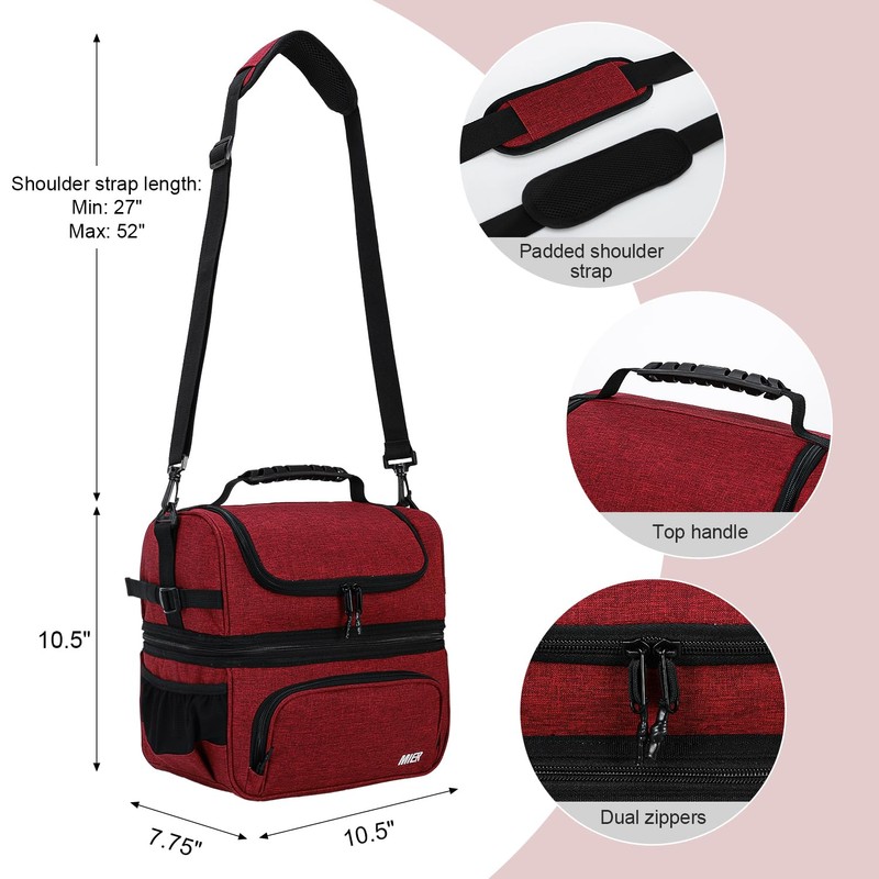MIER Lunch Bag Men Double Deck Lunch Box Bag,Insulated Leakproof