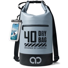 Lamicall Dry Bag, Waterproof Bag - [Robust & Anti-Scratch] 5L/10L/20L/30L/40L Waterproof Backpack with 100% Water Proof Phone Pouch, Floatable Drybag for Boat Swimming Kayaking Camping - Grey(40L)