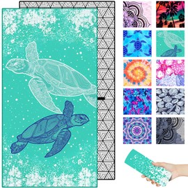 Margelife Microfiber Beach Towel - Green Turtle Quick Dry Lightweight Sand Free Oversized Large Accessories Travel Must Have Swim Pool Yoga Camping Gear Cruise Ship Essentials Cloud Compact Gift
