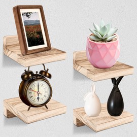 Oungy Pack of 4 Floating Wall Shelves, Small Wall Shelves, Wooden Floating Shelves, Mini Wall Shelves, Small Wall, Floating Shelves for Small Decoration, Wall Shelves for Bedroom, Living Room, Kitchen