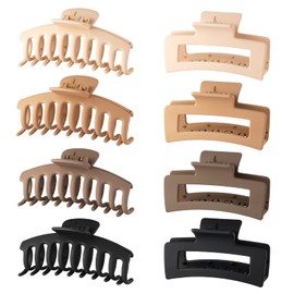 Wekin Large Hair Claw Clips, 8 Pack 4.3" Hair Clips for Women & Girls, Strong Hold Matte Claw Hair Clips for Women Thick Hair & Thin Hair, 90's Vintage Jaw Clips (Cream, Beige, Dark Brown, Black)…