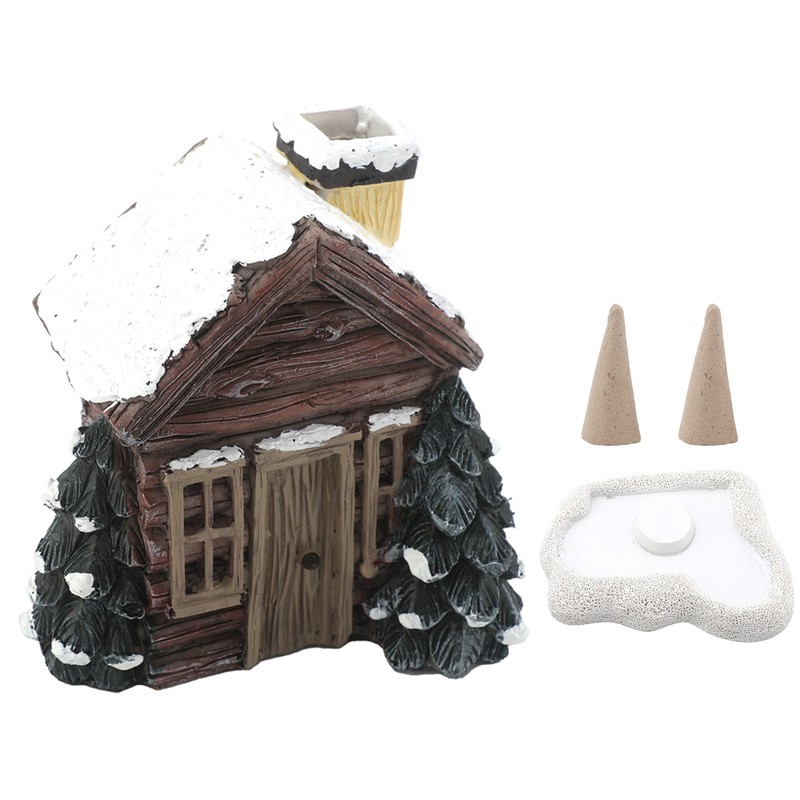 Log Cabin Incense Burner Resin Christmas Snowy Winter Incense Cone