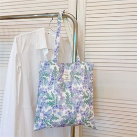 Kehpish Cotton Canvas Tote Bag Reusable Soft Grocery Cloth Bag Floral Shoulder Bag for Beach Travel Shopping