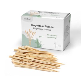 wisefood Finger Food Skewers 12 cm, Pack of 250 Wooden Skewers, Cocktail Skewers, Barbecue Skewers, Disposable Cutlery, Biodegradable, Natural, Sturdy, Environmentally Friendly