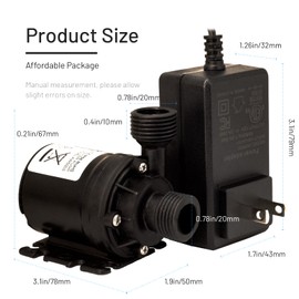 14A DC 12V Solar Water Pump - 3.43GPM, 19.6ft Lift, Ultra-Quiet Brushless Motor w/Adapter - for Solar Heaters, RVs, Brewing & Farms (Non-Self-Priming)