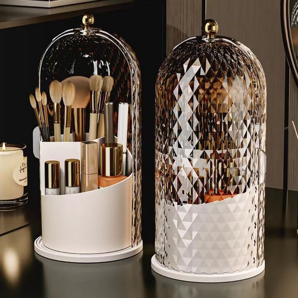 XYCONCEP Rotating Makeup Brushes Organizer Case, Makeup Brush (Diamond-like White,