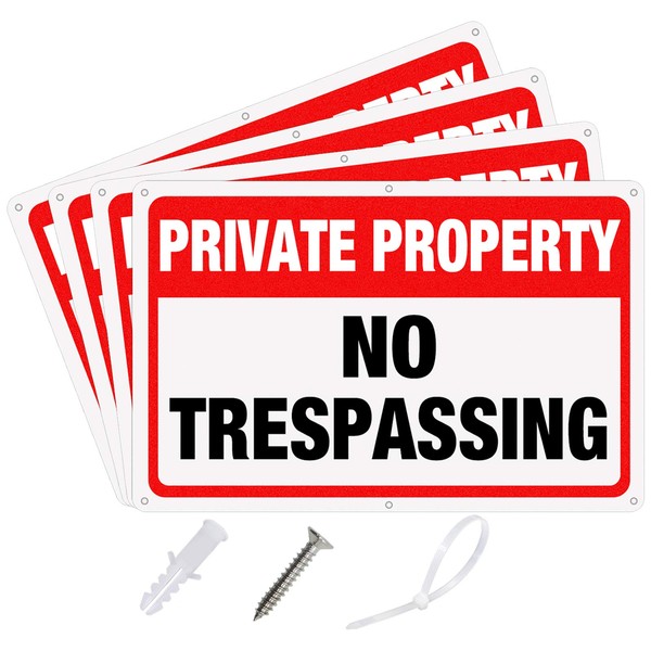 S-Union Private Property No Trespassing Sign,4 Packs (10.5 x 8