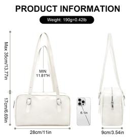 Long Keeper Y2K Shoulder Bag Purse for Women Vegan Leather Small Hobo Clutch Handbag Trendy Tote Underarm Bags with Adjustable Strap (White)