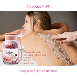 OLANKKPURE Epsom Salt with Rose Petals 500g,Bath Salts 100% Natural Aromatherapy -Rose Essential Oil Bath Salts