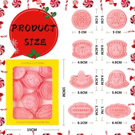 Christmas Cookie Cutter Set,8 Pieces Plastic Christmas Cookie Cookie Cutters and Stamps,Christmas New Year Font Embossed Stamped Fondant Cutters for Baking Set
