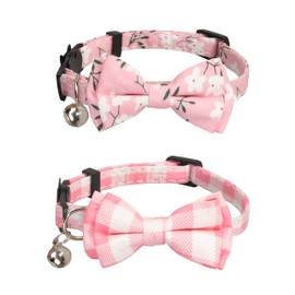 Gyapet Cat Collar Breakaway Safety with Bell Bow Tie Pack in 2 Plaid Flower Pattern Kitten 7-11in