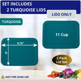 11 Cup/2.6 L Turquoise Replacement Lids/Covers for Pyrex 7212-PC, 11 Cup/88oz Anchor Hocking & Klare Ware Storage Bowls *Lids Only* - *Glass Container Not Included* (2 Pack, Turquoise)