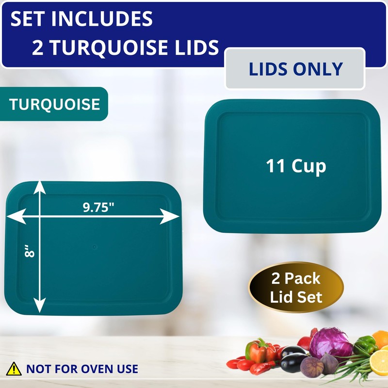 11 Cup/2.6 L Turquoise Replacement Lids/Covers for Pyrex 7212-PC, 11