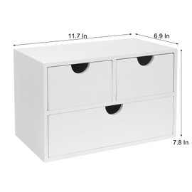 Rustic Distressed white 3-Tier Wood Desk Organizer with 3 Drawers Mini Storage Shelf For Desk, Toiletries Vanity Office Supplies (white)