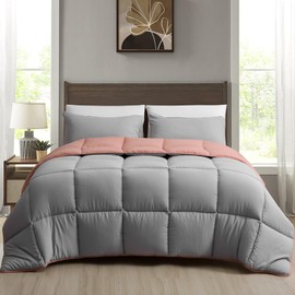 APSMILE Down Alternative Duvet Insert | Queen Size All-Seasons Bed Comforter | Luxury Ultra-Soft Cloud Fluffy Lightweight Lyocell Mixed Microfiber Quilted Comforter (90x90,Frost Gray/Dusty Rose)