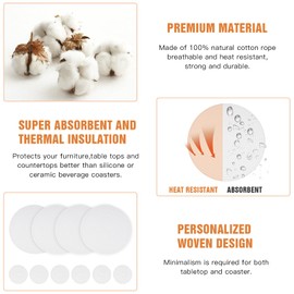 Woven Cotton Rope Round Placemats Set of 4 with Holder Included,13" Placemats&4.3" Coasters,White Round Table Mats -Natural Heat Resistant Place mats for Dinner Plates Table Decor