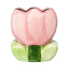 ZHU YU CHUN 1 PC Ceramic Tulip Make up Brush Holder Flower Toothbrush Holder Cosmetic Storage Box Pen and Pencil Holder Desktop Organizers (Pink)