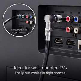 GE Right-Angle F-Type Connector Adapter For RG59 RG6 F-Type Coaxial Cables, 90-Degree Male-to-Female Connector, Screw-On Installation, No Tools Required 34483