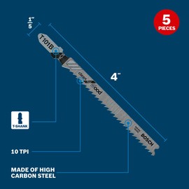 Bosch T101B 5 pc. 4 in. 10 TPI Variable Pitch Clean for Wood T-Shank Jig Saw Blades